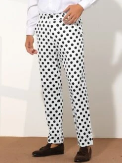 Lars Amadeus Men's Regular Fit Flat Front Polka Dots Printed Pants