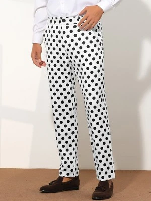 Lars Amadeus Men's Regular Fit Flat Front Polka Dots Printed Pants