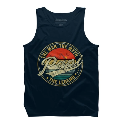 Men's Design By Humans Vintage Sunset Papi, The Man, Myth, Legend By COVI Tank Top - Image 5