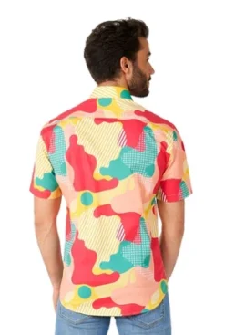OppoSuits Men's Shirt - Short Sleeve Shirt Coral Camo - Multicolor