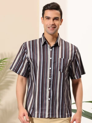 Lars Amadeus Men's Casual Summer Beach Short Sleeves Button Down Striped Shirt