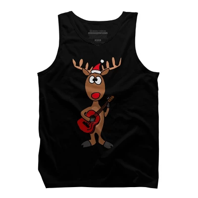 Men's Design By Humans Funny Cool Christmas Reindeer Playing The Guitar By SmileToday Tank Top - Image 4