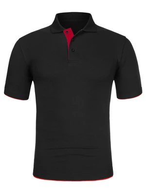 Lars Amadeus Men's Summer Golf Shirt Contrast Color Short Sleeves Regular Fit Polo - Image 7