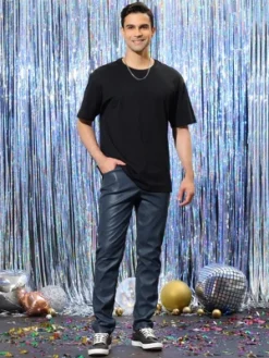 Lars Amadeus Men's Metallic Slim Fit Night Club Disco Shiny Faux Leather Pants