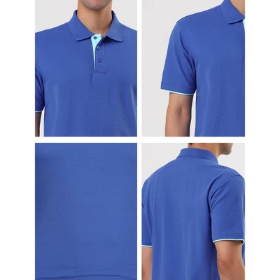 Lars Amadeus Men's Summer Golf Shirt Contrast Color Short Sleeves Regular Fit Polo - Image 5