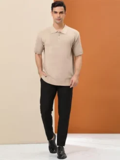 Lars Amadeus Men's Short Sleeves Solid Color Knitted Sports Golf Polo Shirts