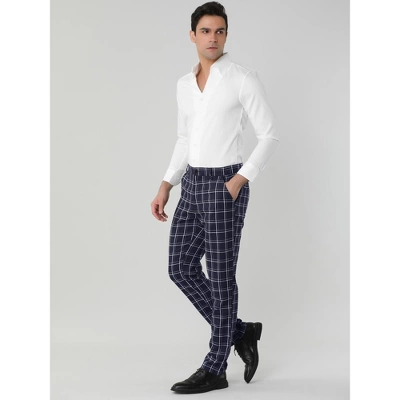 Lars Amadeus Men's Dress Plaid Pants Slim Fit Flat Front Check Chino Pants Trousers - Image 3