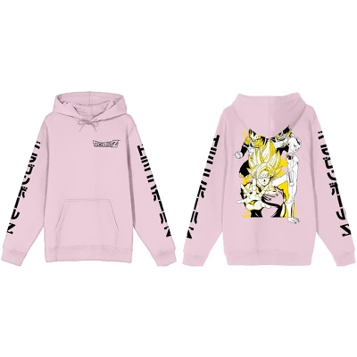 Dragon Ball Z Characters On Back With Kanji Sleeves Men's Pink Graphic Hoodie - Image 3