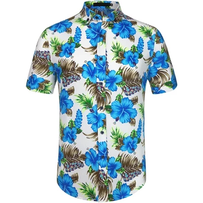 Lars Amadeus Men's Summer Floral Print Short Sleeve Button Down Beach Hawaiian Casual Shirt - Image 20