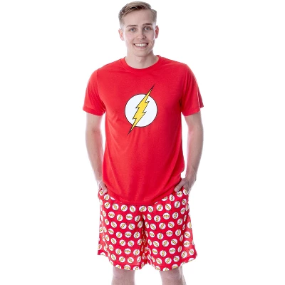 DC Comics Mens' The Flash Logo Short Sleeve Shirt Pajama Short Set Red - Image 4