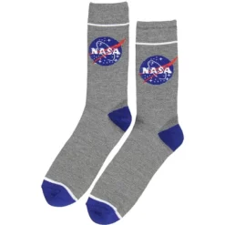 Buzz Aldrin NASA Logo Crew Socks 2 Pair Calf High Multicoloured