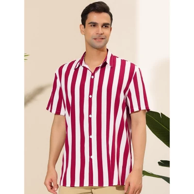 Lars Amadeus Men's Stripe Shirt Short Sleeved Color Block Button Down Beach Shirt