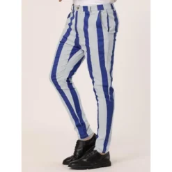 Lars Amadeus Men's Striped Dress Pants Color Block Slim Fit Flat Front Formal Trousers