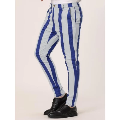 Lars Amadeus Men's Striped Dress Pants Color Block Slim Fit Flat Front Formal Trousers