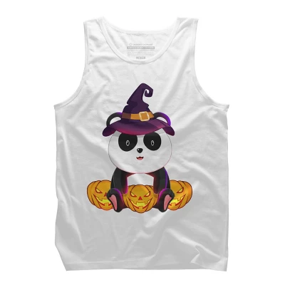 Men's Design By Humans Cute Panda Mock Up Witch With Jack O Lantern Halloween T-Shirt By Thebeardstudio Tank Top - Image 5