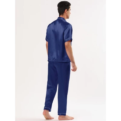 Lars Amadeus Men's Classic Satin Pajama Sets Short Sleeves Button Down Nightwear Sleepwears Loungewear Pjs - Image 3