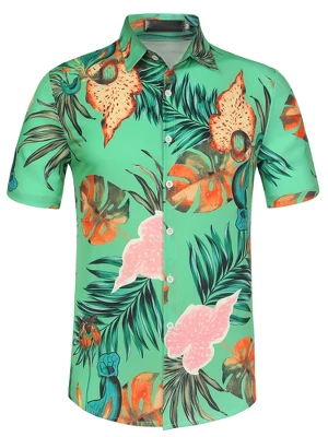 Lars Amadeus Men's Summer Floral Printed Short Sleeves Button Down Beach Hawaiian Shirt - Image 17