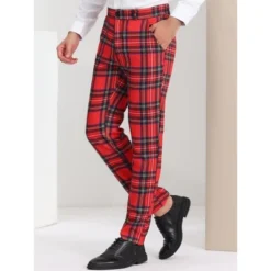 Lars Amadeus Men's Plaid Flat Front Business Dress Suit Pants