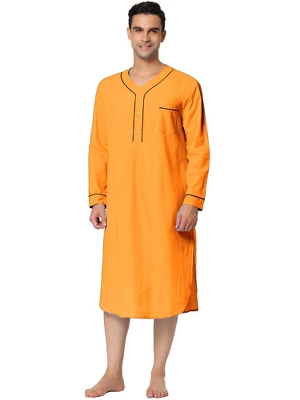 Lars Amadeus Men's Nightshirt Cotton Sleep Shirt Long Sleeves Henley Nightgown Sleepwear - Image 7