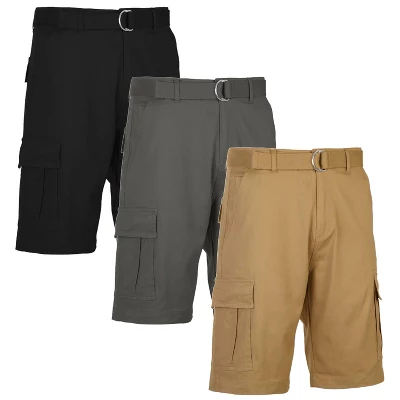 BLU ROCK Men's 3-Pack Cotton Flex Stretch Cargo Shorts With Belt - Image 11