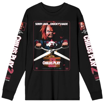 Chucky Child's Play 2 VHS Cover Art Crew Neck Long Sleeve Men's Black Tee - Image 6