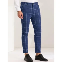 Lars Amadeus Men's Dress Plaid Pants Slim Fit Stretch Flat Front Plaid Trousers