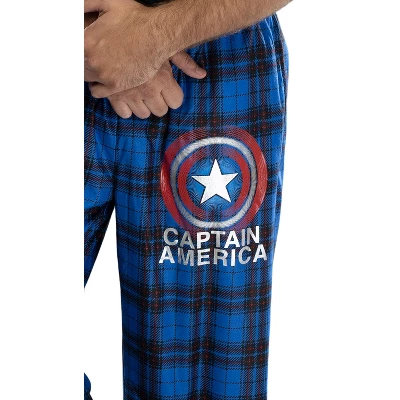 Marvel Mens' Captain America Shield Logo Plaid Pajama Lounge Pants Blue - Image 2