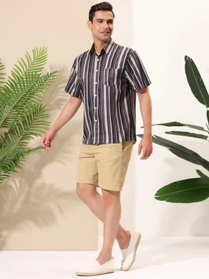 Lars Amadeus Men's Casual Summer Beach Short Sleeves Button Down Striped Shirt - Image 3