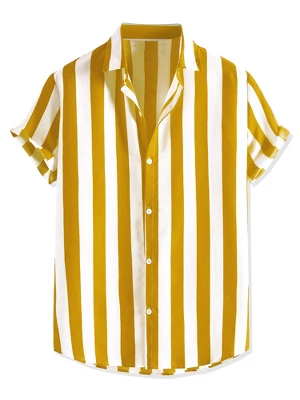 Lars Amadeus Men's Stripe Shirt Short Sleeved Color Block Button Down Beach Shirt - Image 8