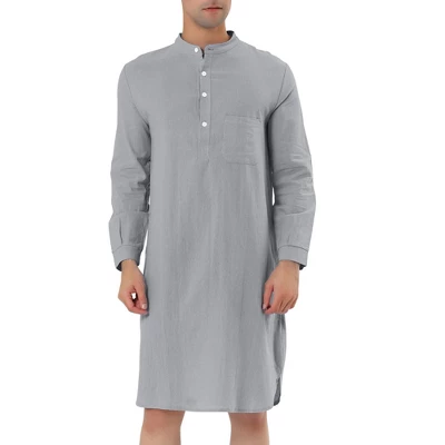 Lars Amadeus Men's Nightshirt Sleep Shirt Banded Collar Henley Shirt Pajamas Nightgown - Image 5