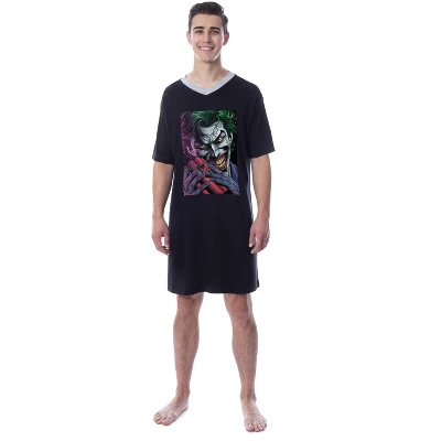 DC Comics Mens' The Joker Character Icon Nightgown Sleep Pajama Shirt - Image 2
