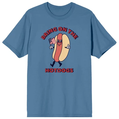 Bioworld Americana Bring On The Hot Dogs Crew Neck Short Sleeve Blue Fog Men's T-shirt - Image 3