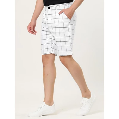 Lars Amadeus Men's Summer Plaid Shorts Slim Fit Flat Front Dress Checked Short Pants