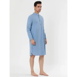Lars Amadeus Men's Nightshirt Sleep Shirt Banded Collar Henley Shirt Pajamas Nightgown