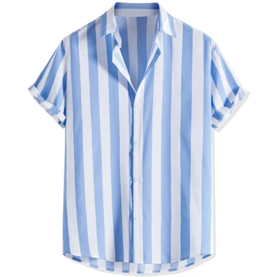 Lars Amadeus Men's Stripe Shirt Short Sleeved Color Block Button Down Beach Shirt - Image 9