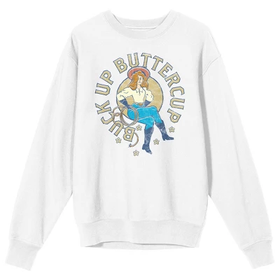 Bioworld Western Cowgirl Buttercup Men's White Graphic Crew Neck Sweatshirt - Image 3