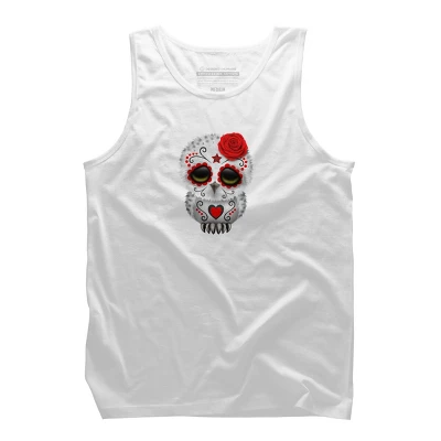 Men's Design By Humans Cute Red Day Of The Dead Sugar Skull Owl By Jeffbartels Tank Top - Image 7