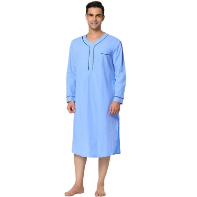 Lars Amadeus Men's Nightshirt Cotton Sleep Shirt Long Sleeves Henley Nightgown Sleepwear - Image 6
