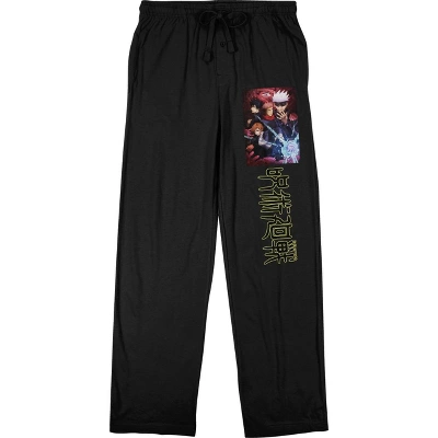 Jujutsu Kaisen Poster And Kanji Title Men's Black Graphic Pajama Pants - Image 4