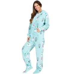 Footed Pajamas - Winter Llamas Adult One-Piece Pajama Jumpsuits