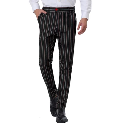 Lars Amadeus Men's Dress Striped Slim Fit Flat Front Business Trousers - Image 8