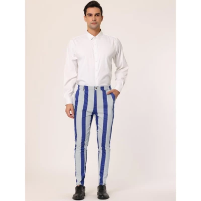 Lars Amadeus Men's Striped Dress Pants Color Block Slim Fit Flat Front Formal Trousers - Image 2