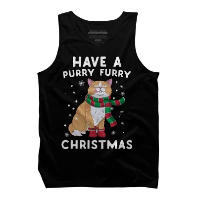 Men's Design By Humans Have A Purry Furry Christmas Cat By Freshoutlook Tank Top - Image 4
