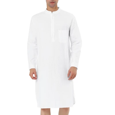 Lars Amadeus Men's Nightshirt Sleep Shirt Banded Collar Henley Shirt Pajamas Nightgown - Image 6