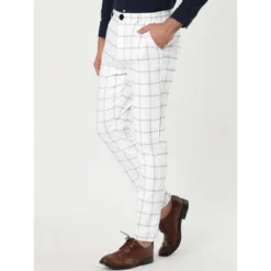 Lars Amadeus Men's Dress Plaid Slim Fit Flat Front Business Pants With Pockets