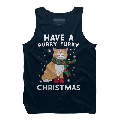 Men's Design By Humans Have A Purry Furry Christmas Cat By Freshoutlook Tank Top - Image 5