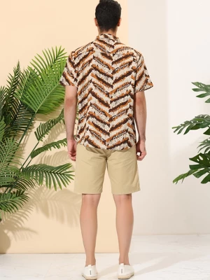 Lars Amadeus Men's Irregular Geometric Shirt Color Block Short Sleeves Button Down Summer Shirts - Image 4