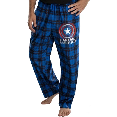 Marvel Mens' Captain America Shield Logo Plaid Pajama Lounge Pants Blue - Image 4
