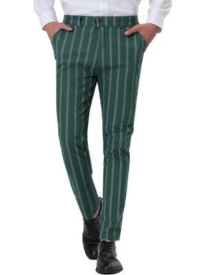 Lars Amadeus Men's Dress Striped Slim Fit Flat Front Business Trousers - Image 7