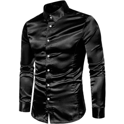 Lars Amadeus Men's Satin Point Collar Long Sleeve Button Down Slim Fit Dress Shirts - Image 7